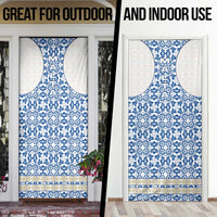 Malta Door Cover with Blue White Tile Design and Maltese Cross Pattern - Wonder Print Shop