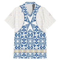 Malta Family Matching Mermaid Dress and Hawaiian Shirt with Blue White Tile Design and Maltese Cross Pattern - Wonder Print Shop