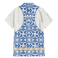 Malta Family Matching Mermaid Dress and Hawaiian Shirt with Blue White Tile Design and Maltese Cross Pattern - Wonder Print Shop