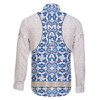 Malta Family Matching Off The Shoulder Long Sleeve Dress and Hawaiian Shirt with Blue White Tile Design and Maltese Cross Pattern - Wonder Print Shop