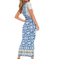 Malta Family Matching Short Sleeve Bodycon Dress and Hawaiian Shirt with Blue White Tile Design and Maltese Cross Pattern - Wonder Print Shop