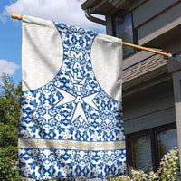Malta Garden Flag with Blue White Tile Design and Maltese Cross Pattern - Wonder Print Shop