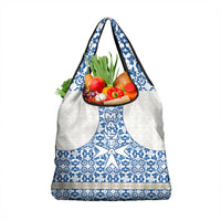 Malta Grocery Bag with Blue White Tile Design and Maltese Cross Pattern - Wonder Print Shop