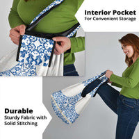 Malta Grocery Bag with Blue White Tile Design and Maltese Cross Pattern - Wonder Print Shop