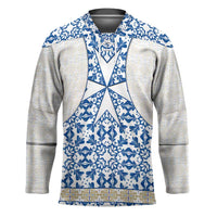 Malta Hockey Jersey with Blue White Tile Design and Maltese Cross Pattern - Wonder Print Shop