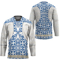 Malta Hockey Jersey with Blue White Tile Design and Maltese Cross Pattern - Wonder Print Shop
