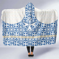 Malta Hooded Blanket with Blue White Tile Design and Maltese Cross Pattern - Wonder Print Shop