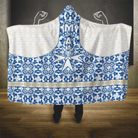 Malta Hooded Blanket with Blue White Tile Design and Maltese Cross Pattern - Wonder Print Shop