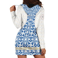 Malta Hoodie Dress with Blue White Tile Design and Maltese Cross Pattern - Wonder Print Shop