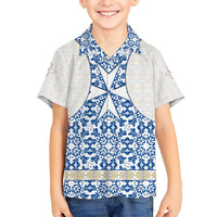Malta Kid Hawaiian Shirt with Blue White Tile Design and Maltese Cross Pattern - Wonder Print Shop