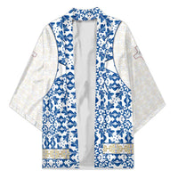 Malta Kimono with Blue White Tile Design and Maltese Cross Pattern - Wonder Print Shop