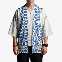 Malta Kimono with Blue White Tile Design and Maltese Cross Pattern - Wonder Print Shop