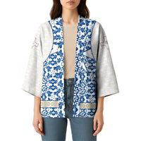 Malta Kimono with Blue White Tile Design and Maltese Cross Pattern - Wonder Print Shop