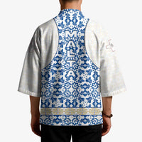 Malta Kimono with Blue White Tile Design and Maltese Cross Pattern - Wonder Print Shop