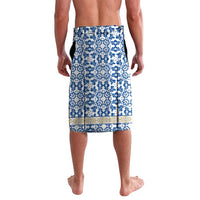 Malta Lavalava with Blue White Tile Design and Maltese Cross Pattern - Wonder Print Shop