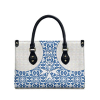 Malta Leather Bag with Blue White Tile Design and Maltese Cross Pattern - Wonder Print Shop