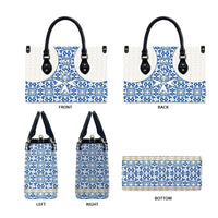 Malta Leather Bag with Blue White Tile Design and Maltese Cross Pattern - Wonder Print Shop