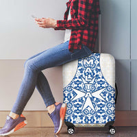 Malta Luggage Cover with Blue White Tile Design and Maltese Cross Pattern - Wonder Print Shop