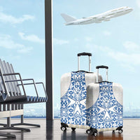 Malta Luggage Cover with Blue White Tile Design and Maltese Cross Pattern - Wonder Print Shop
