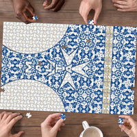 Malta Puzzle with Blue White Tile Design and Maltese Cross Pattern - Wonder Print Shop