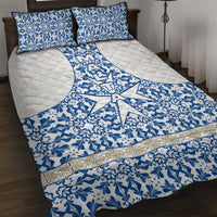 Malta Quilt Bed Set with Blue White Tile Design and Maltese Cross Pattern - Wonder Print Shop