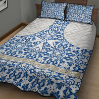 Malta Quilt Bed Set with Blue White Tile Design and Maltese Cross Pattern - Wonder Print Shop