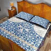 Malta Quilt Bed Set with Blue White Tile Design and Maltese Cross Pattern - Wonder Print Shop