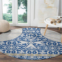 Malta Round Carpet with Blue White Tile Design and Maltese Cross Pattern - Wonder Print Shop