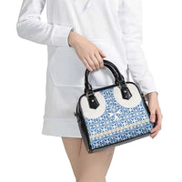 Malta Shoulder Handbag with Blue White Tile Design and Maltese Cross Pattern - Wonder Print Shop
