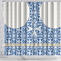 Malta Shower Curtain with Blue White Tile Design and Maltese Cross Pattern - Wonder Print Shop