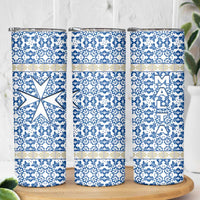 Malta Skinny Tumbler with Blue White Tile Design and Maltese Cross Pattern - Wonder Print Shop