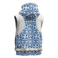 Malta Sleeveless Hoodie with Blue White Tile Design and Maltese Cross Pattern - Wonder Print Shop
