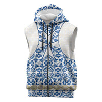 Malta Sleeveless Zip Hoodie with Blue White Tile Design and Maltese Cross Pattern - Wonder Print Shop