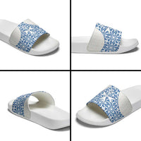 Malta Slide Sandals with Blue White Tile Design and Maltese Cross Pattern - Wonder Print Shop