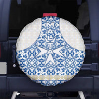 Malta Spare Tire Cover with Blue White Tile Design and Maltese Cross Pattern - Wonder Print Shop