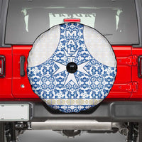 Malta Spare Tire Cover with Blue White Tile Design and Maltese Cross Pattern - Wonder Print Shop
