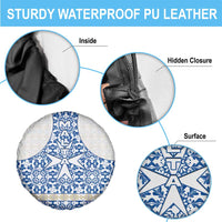 Malta Spare Tire Cover with Blue White Tile Design and Maltese Cross Pattern - Wonder Print Shop