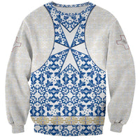 Malta Sweatshirt with Blue White Tile Design and Maltese Cross Pattern - Wonder Print Shop