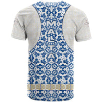 Malta T Shirt with Blue White Tile Design and Maltese Cross Pattern - Wonder Print Shop