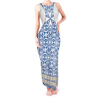 Malta Tank Maxi Dress with Blue White Tile Design and Maltese Cross Pattern - Wonder Print Shop