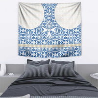 Malta Tapestry with Blue White Tile Design and Maltese Cross Pattern - Wonder Print Shop