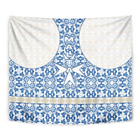Malta Tapestry with Blue White Tile Design and Maltese Cross Pattern - Wonder Print Shop
