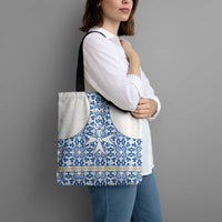 Malta Tote Bag with Blue White Tile Design and Maltese Cross Pattern - Wonder Print Shop