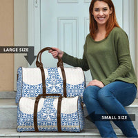Malta Travel Bag with Blue White Tile Design and Maltese Cross Pattern - Wonder Print Shop