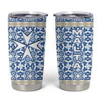 Malta Tumbler Cup with Blue White Tile Design and Maltese Cross Pattern - Wonder Print Shop