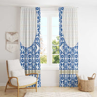Malta Window Curtain with Blue White Tile Design and Maltese Cross Pattern - Wonder Print Shop