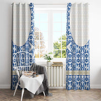 Malta Window Curtain with Blue White Tile Design and Maltese Cross Pattern - Wonder Print Shop