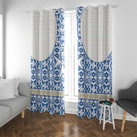 Malta Window Curtain with Blue White Tile Design and Maltese Cross Pattern - Wonder Print Shop