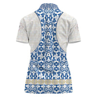 Malta Women Polo Shirt with Blue White Tile Design and Maltese Cross Pattern - Wonder Print Shop