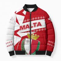 Malta Bomber Puffer Jacket with Red White Starburst Design - Wonder Print Shop